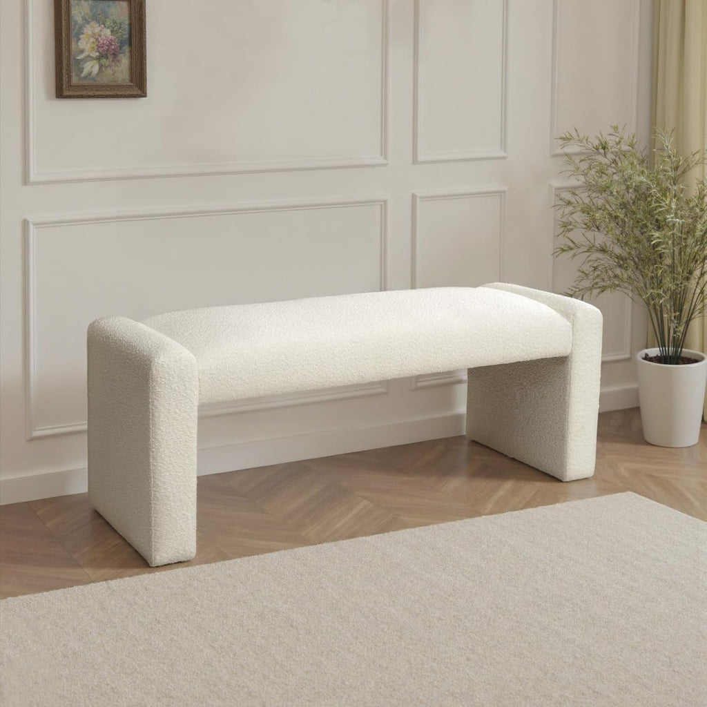 47" End of Bed Bench, Modern Fabric Upholstered Entryway Bench, Footrest Stool Accent Bench with Solid Wood Frame
