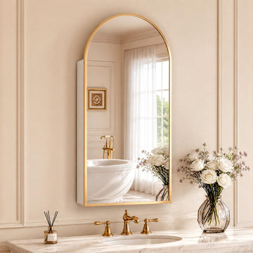 Gold Medicine Cabinet Mirror, Wall-Mounted Mirror Cabinet, 16"x32"