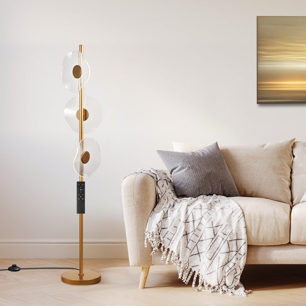 Modern Black Floor Lamp, Dimmable LED Standing Lamp with Remote