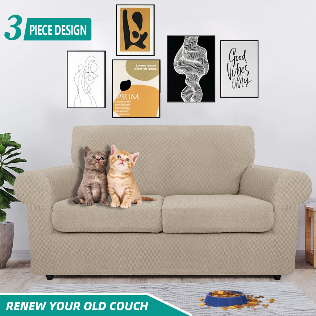 Latest Checkered 3 Pieces Couch Covers for 2 Cushion Couch High Stretch Thickened Love Seat Sofa Cover for Dogs Pets