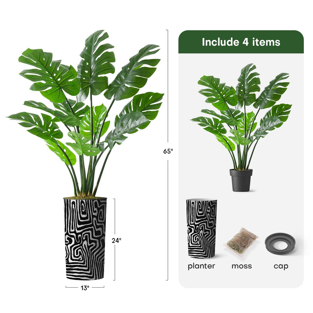 Artificial Tree in Modern Geometric Pattern Planter, Fake Monstera Silk Tree for Indoor and Outdoor Home Decoration