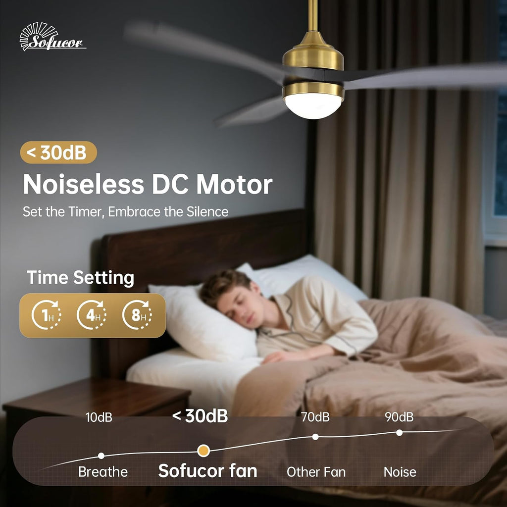 52" Solid Wood Ceiling Fan Lights, Flush Mount & Downrod Mount Ceiling Fan with Lights and Remote
