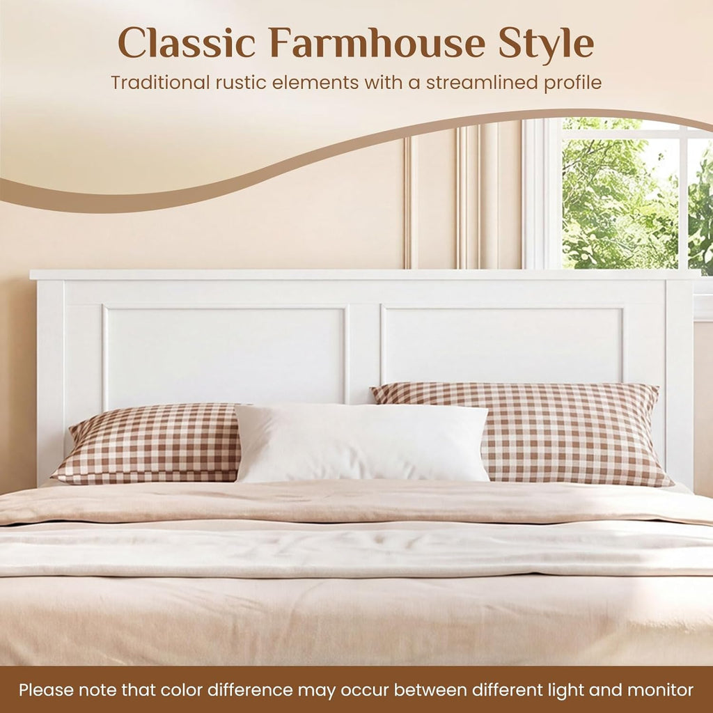 Wood Twin Bed Frames with Headboard, Farmhouse Solid Platform Bed w/Wooden Slat Support Mattress Foundation