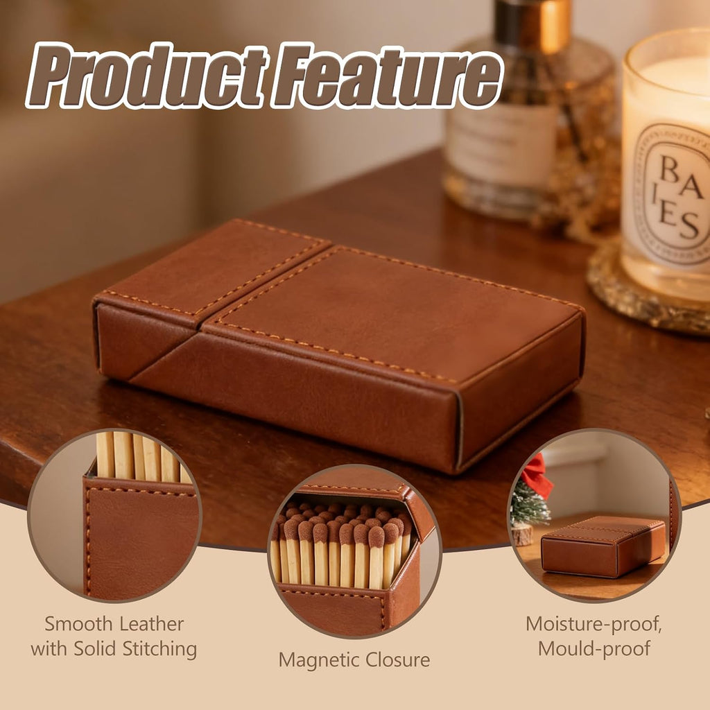 Leather Match Holder with Magnetic Closure, Smooth Leather Clean Stitching, and Moisture-Resistant Design for Coffee