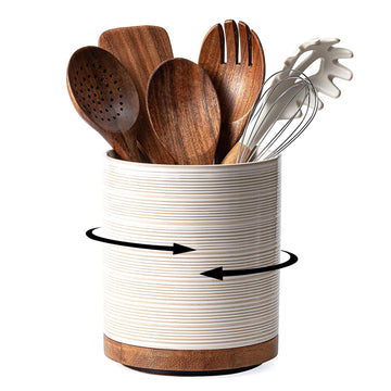 Utensil Holder, 360° Rotating Extra Large Ceramic Kitchen Utensil Holder for Countertop, 7.3" Cooking Utensil Crocks