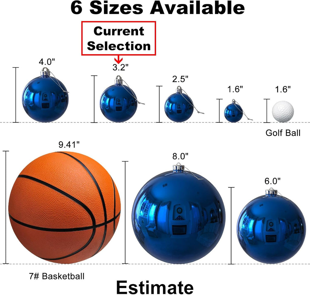 Royal Blue 3.2" Large Christmas Balls - Christmas Tree Decoration Ornaments Shatterproof Hanging Balls for Birthday - Set of 18