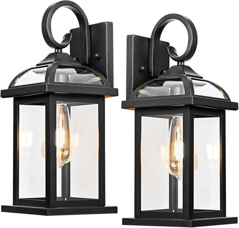 Black Exterior Light Fixtures 2-Pack, Anti-Rust Aluminum Outdoor Wall Lights for House Porch Lights IP65 Waterproof Cl