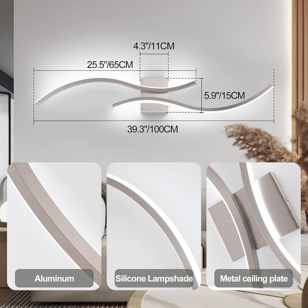 Modern Led Wall Light, 39inch Brushed Nickel Indoor Led Wall Sconce Lighting Hallway Bedroom Bedside Wall Lamp