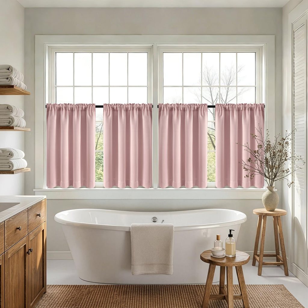 Short 45 Inch Kitchen Window Cafe Curtain Light Pink Set of 4