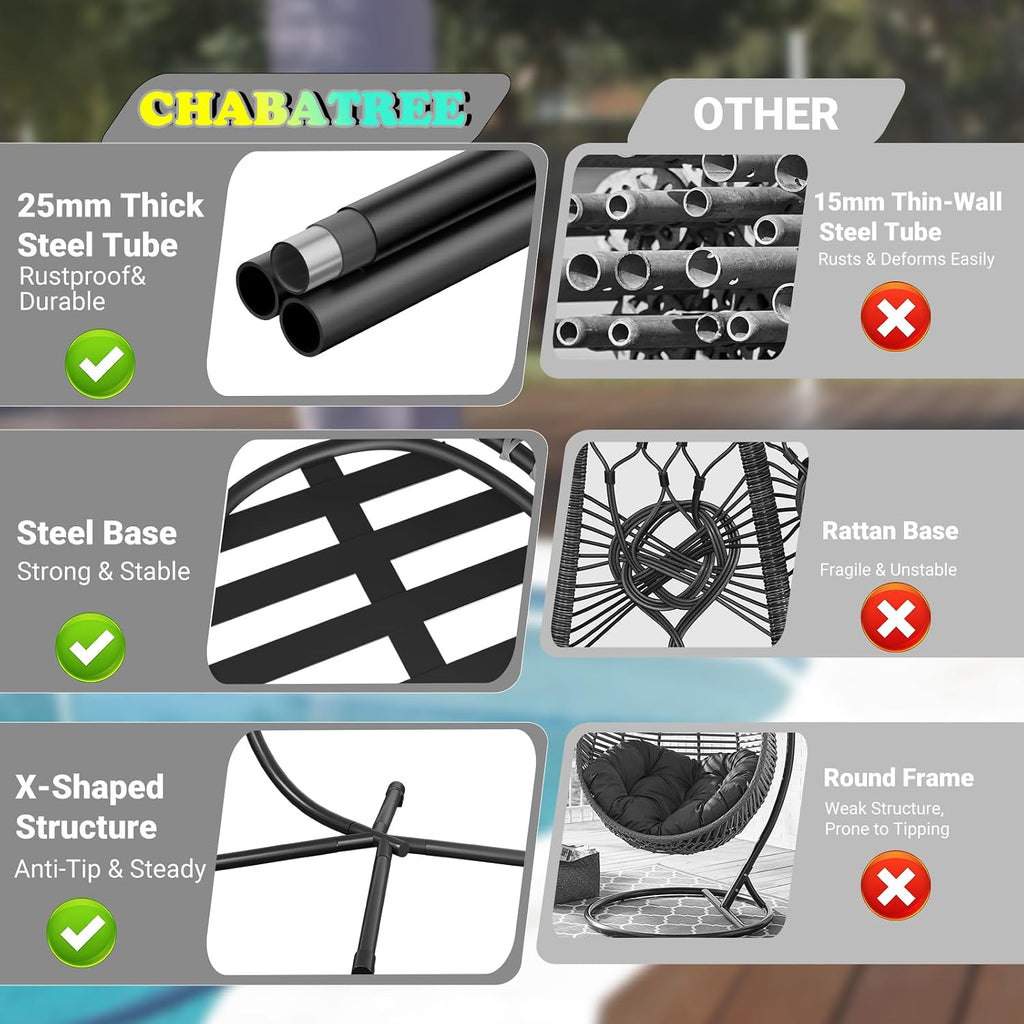 Egg Chair with Stand,Patio Rattan Wicker Hanging Hammock Chair Porch Garden,Thickened Aluminum Alloy Steel Frame and