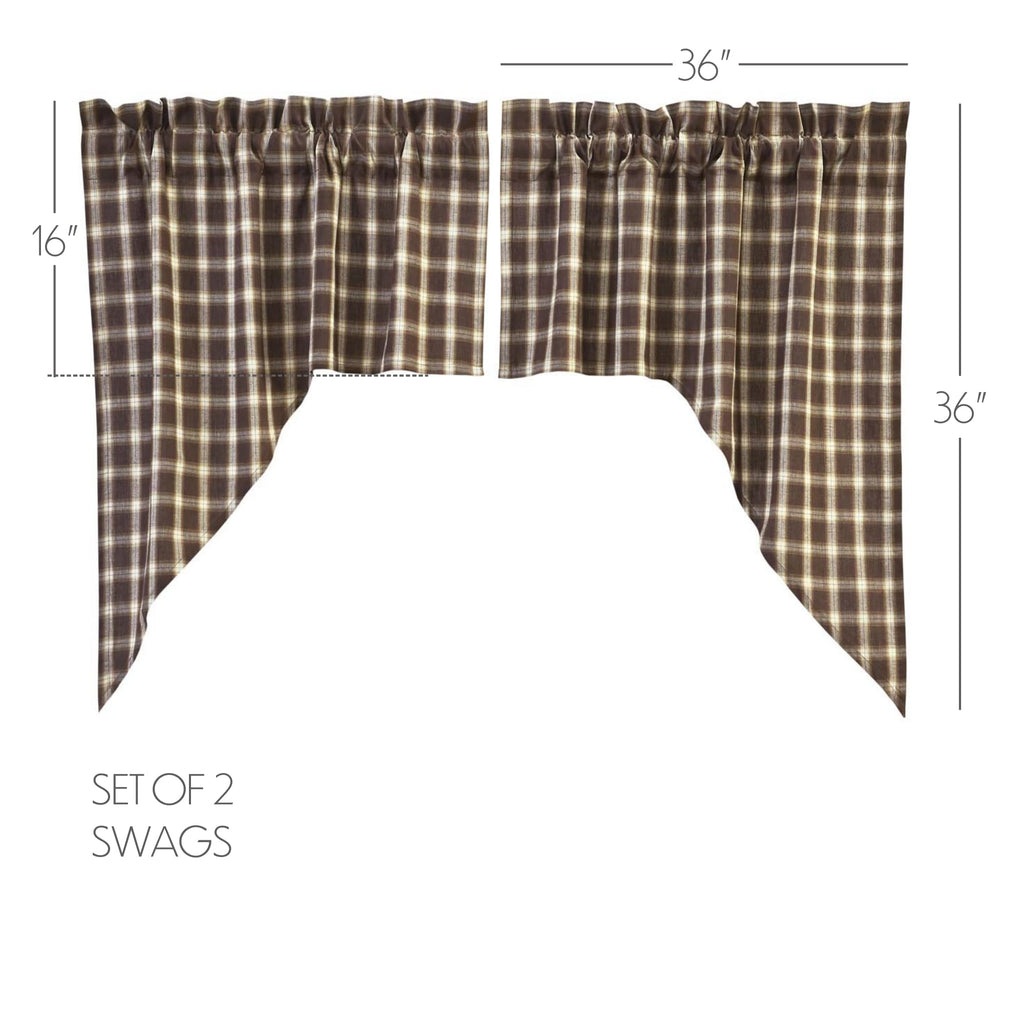 Rustic & Lodge Farmhouse Kitchen Window Curtains-Rory Swag Pair, 36x36x16, Chocolate Brown