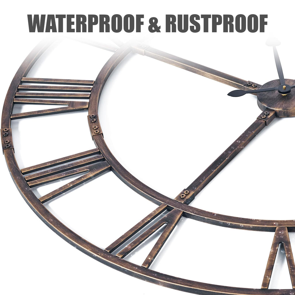 60 Inch Large Silent Wall Clock, Easy Assembly Roman Numeral Bronze