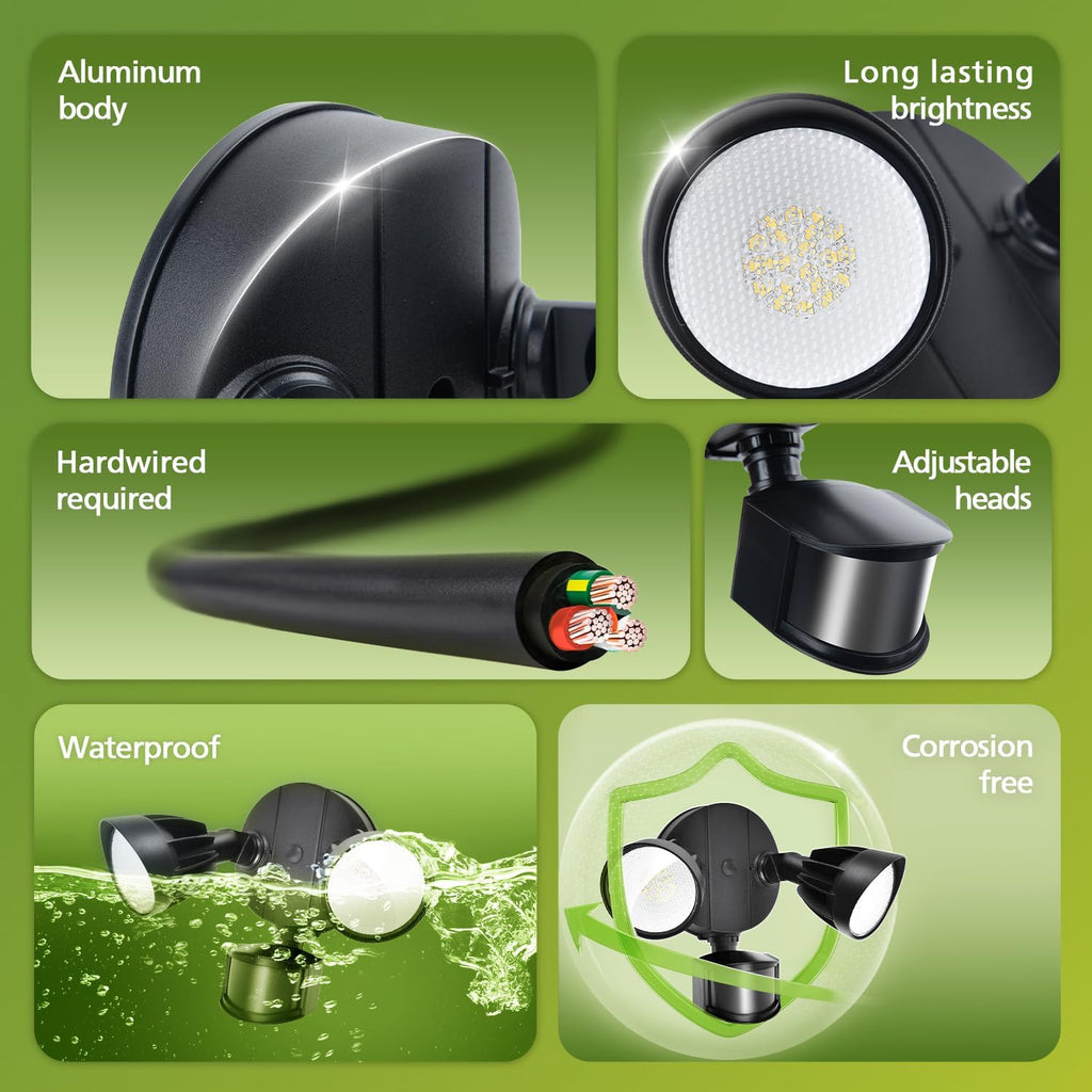 44W 4200/3500 lm LED Security Light Outdoor Motion Sensor/Switch Control, 5000K Daylight Flood Light, Waterproof, 2