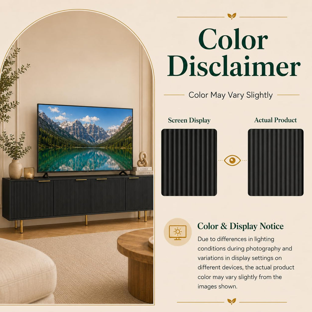 Modern Black with Storage Cabinets, 68 Inch TV Console, Fits 75 Inch TV, Farmhouse Style Media Stand with Grooved