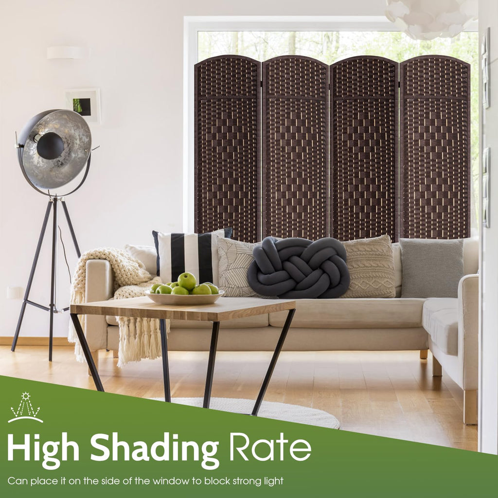 4-Panel Folding Room Divider | 6ft, Brown | Hand Woven Mesh