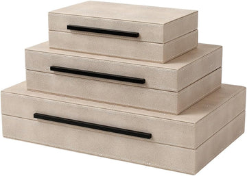 Decorative Boxes with Lids Faux Leather Decorative Box, Large Modern Decorative Boxes with Lids Decor - Set of 3