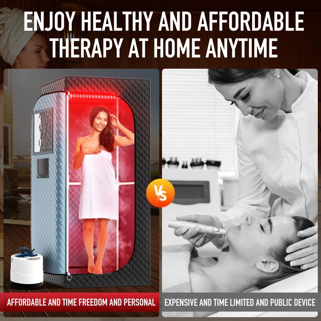 Upgraded Infrared Steam Sauna with 660nm Red Light Therapy & 850nm Infrared Light Panel, 3L 1300W Steamer