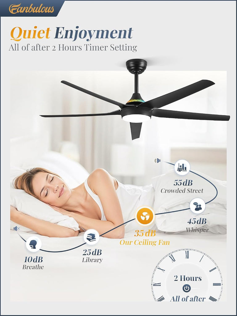 56'' Smart Ceiling Fans with RGB Lights, Modern Ceiling Fan with Alexa/App/Remote Control, Dimmable LED Light