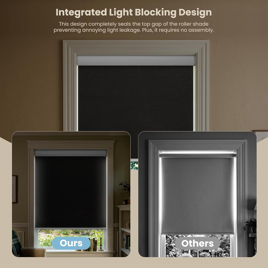 Motorized Blinds with Remote, Smart Roller Shades, Black, 23" x 72"