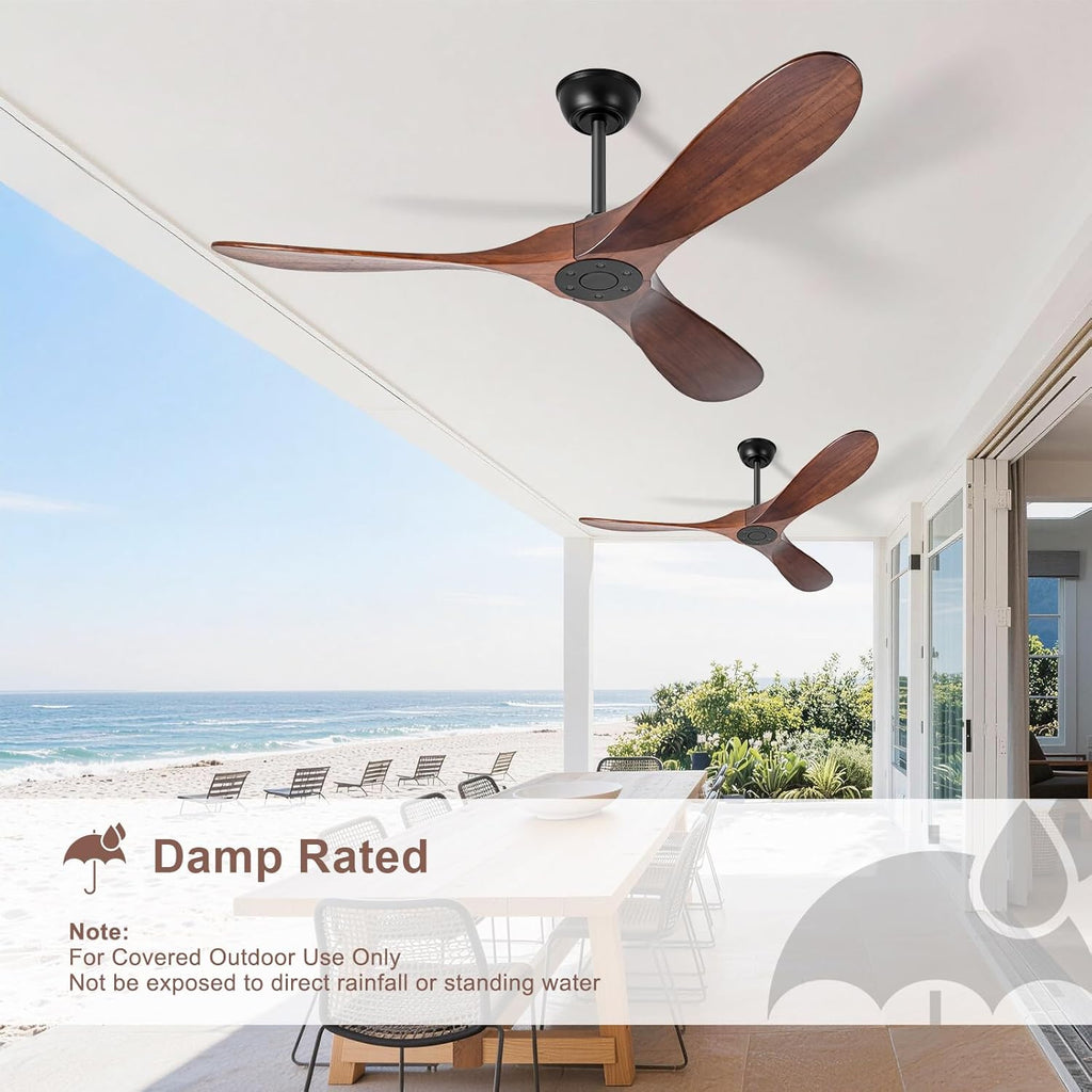 72 inch Ceiling Fan No Light，Indoor Outdoor 3 Blade Wood Ceiling Fans Without Lights for Patios Living Room Bedroom