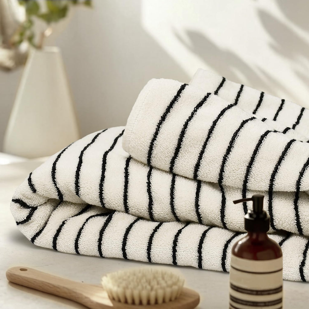 & Cream Striped Bath Sheets Set of 2, Extra Large Bath Towels | Cotton Bath Towel Oversized , Beach & Pool, 35" x 70"