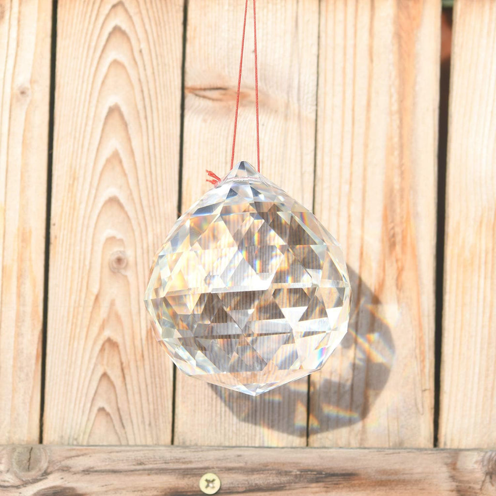 2 Pieces 50mm Clear Cut Crystal Prisms,Hanging Rainbow Pendants Glass Sphere Faceted Gazing Ball for Home Décor with