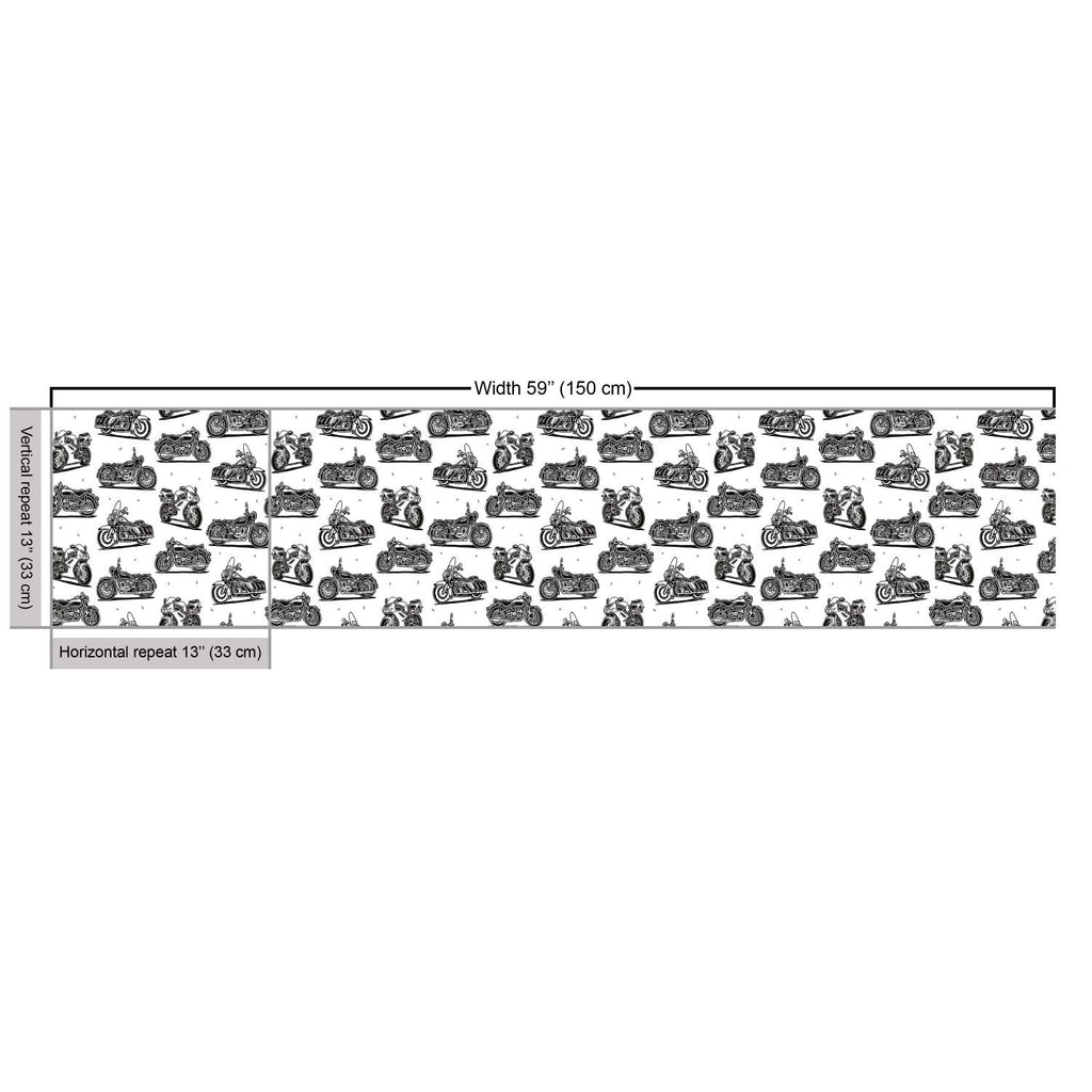Motorcycle Fabric by The Yard, Indoor and Outdoor Projects Retro Motorcycle Drawings of Old Fashion Modern on White