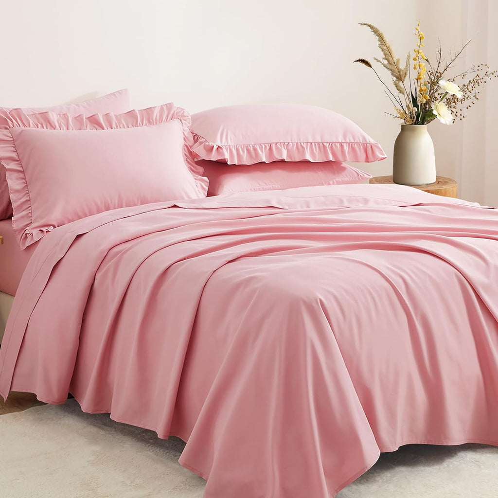 2 Pack Pink Ruffle Euro Shams 26" x 26" Ruffle Square Pillow Covers Ultra Soft Microfiber Ruffled Fringe Pillow Shams
