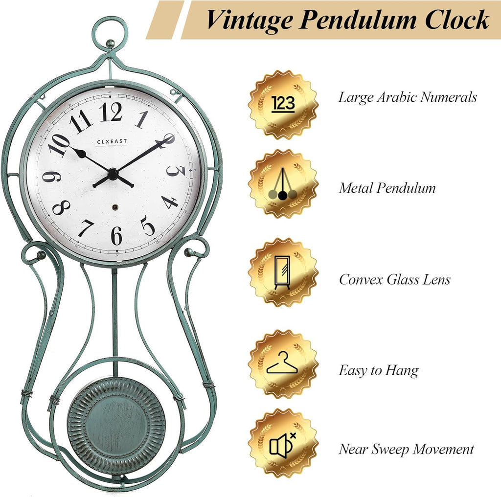 20 Inch Metal Pendulum Wall Clock Battery Operated,Large Schoolhouse Wall Clocks for Living Room Decor,Antique