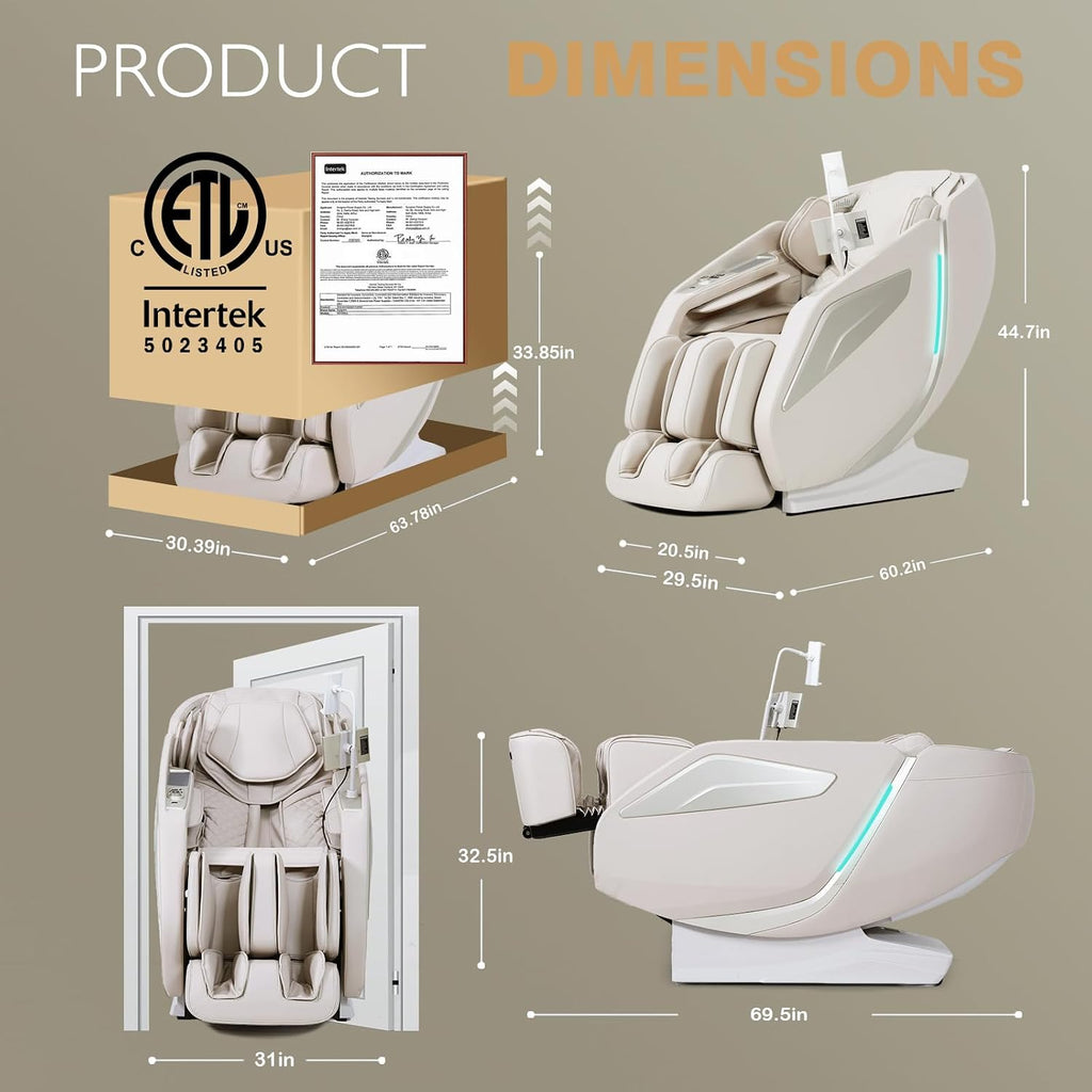 4D Massage Chair Full Body Zero Gravity SL-Track Body Scan & Stretch, Beige | with Body Scan & Stretch, 40 Airbags
