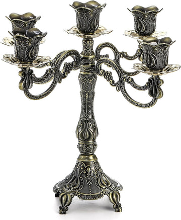 5-Candle Metal Candelabra, 10 Inch Tall 5 Arms Candle Holder Stick for Taper Candles, Vintage Candelabra Candle Stand