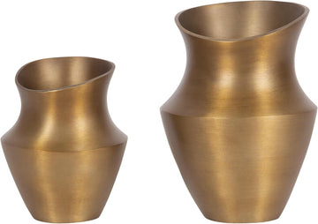 Suhana Two-Piece Vintage Metal Vase Set, Set of 2, Brass, Decorative Classic Cast Aluminum Tabletop Vases for Use as