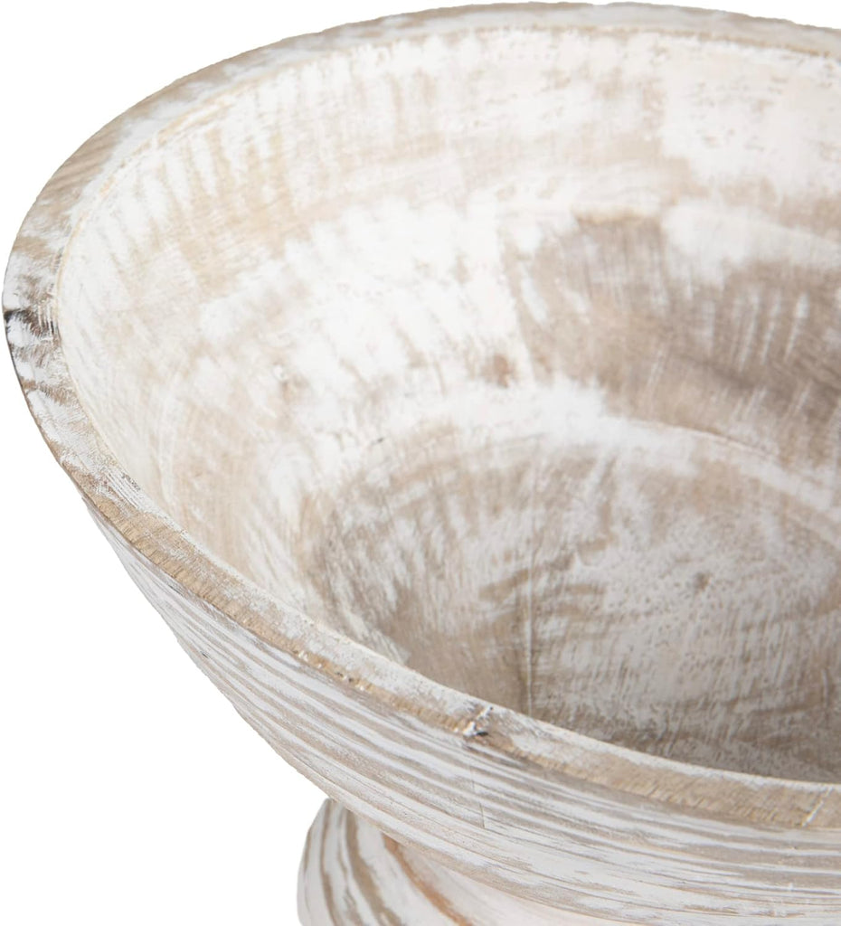 Co-Op Boho Wood Pedestal Serving Bowl, White Wash Finish