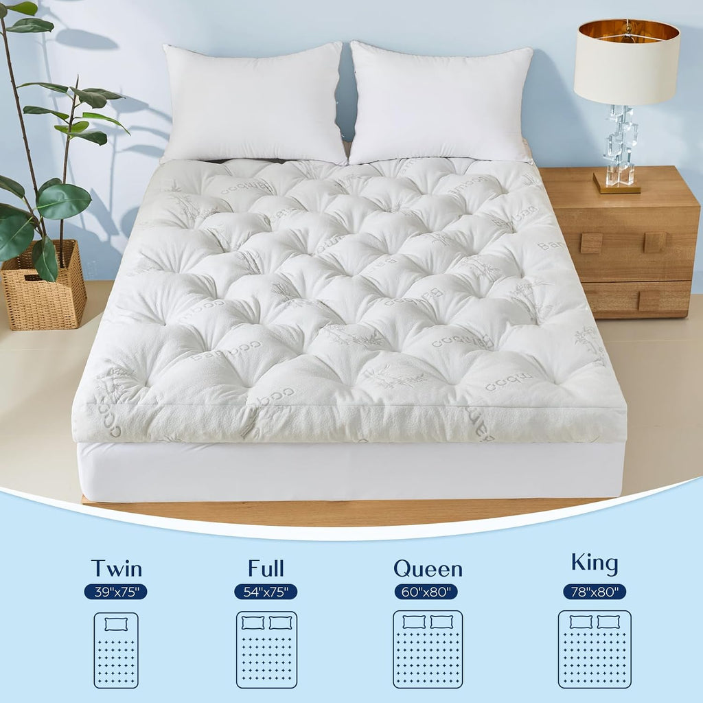 5 Inch Cooling Bamboo Mattress Topper Full Size 54X75 in 2000 Gsm Full