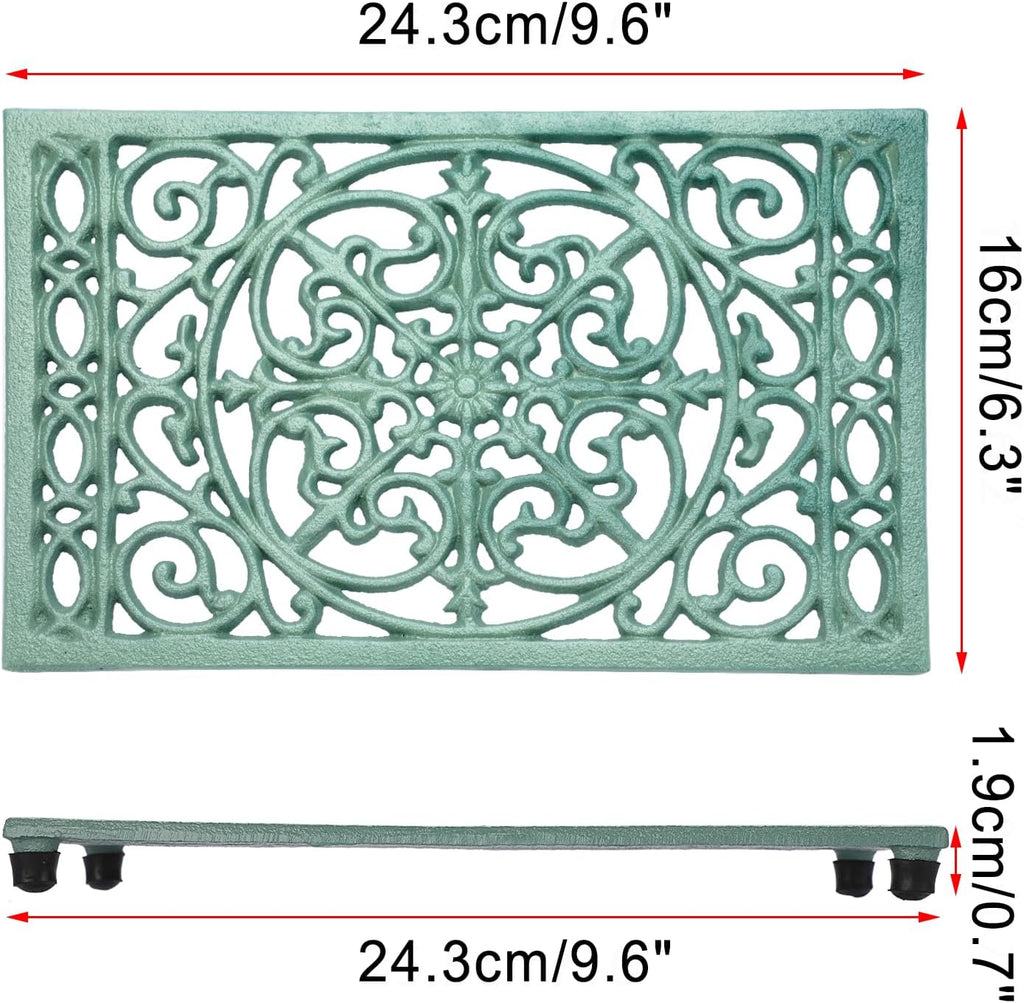 Cast Iron Trivet,9.6 x 6.3 Inch Metal Trivets with Rubber Feets,Heat Resistant Iron Trivets for Hot Dish Pot Pan