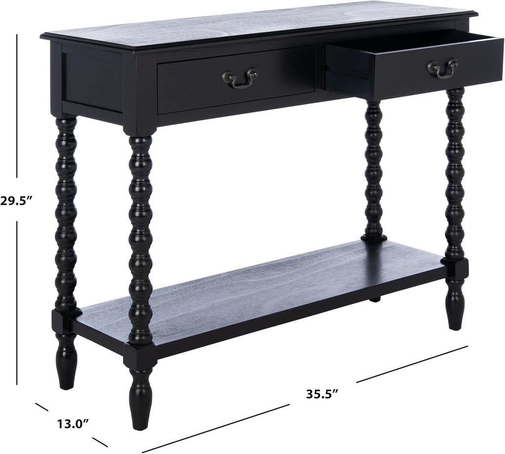Furniture - Athena 2-Drawer Console Table - Black - Solid Wood - Farmhouse Classic Design - Ideal , 35.5" W x 13" D x