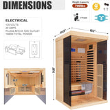 Full Spectrum Infrared Sauna，1-2 Person Home Sauna，Wooden Canadian Hemlock Indoor Spa Sauna with Resonance