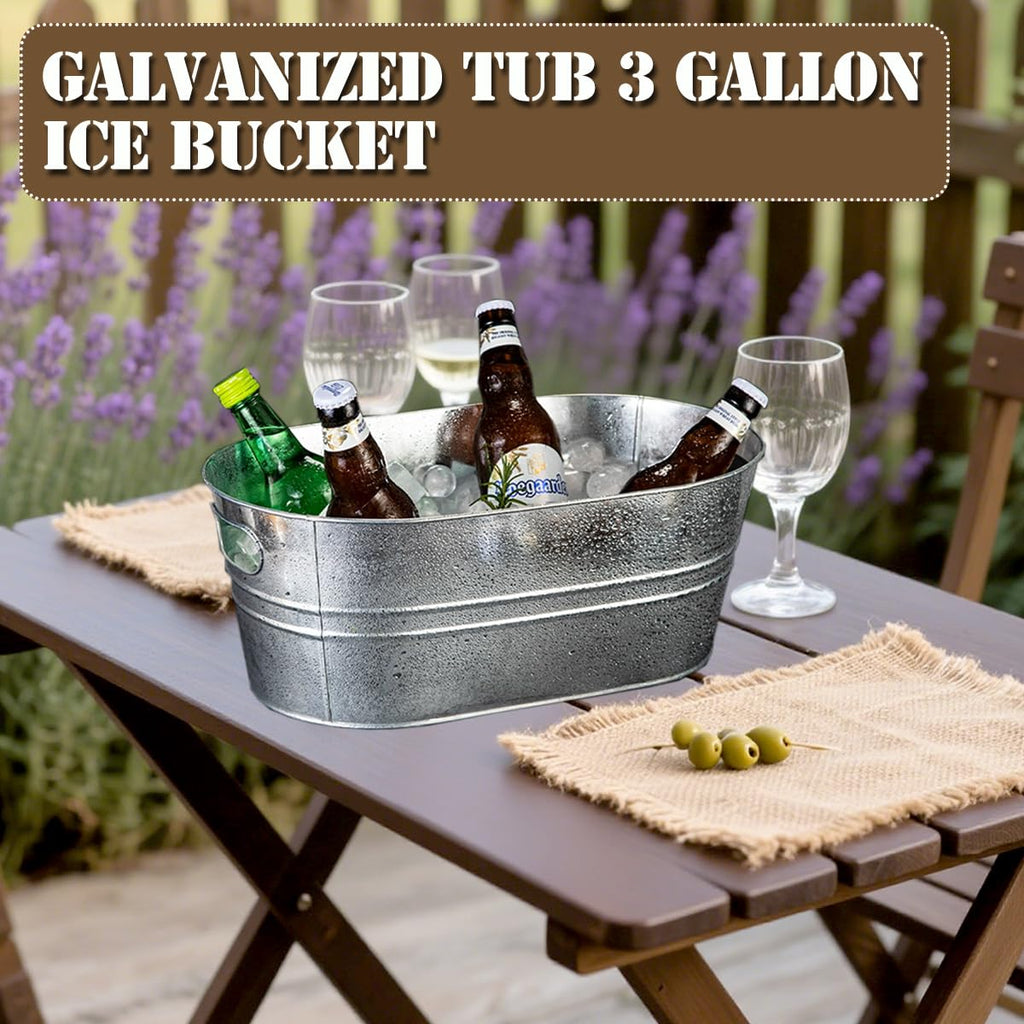 2 Pack Galvanized Tub Ice Bucket Large Metal Drink Buckets for Parties Beer Beverage Tub with Carry Handles for