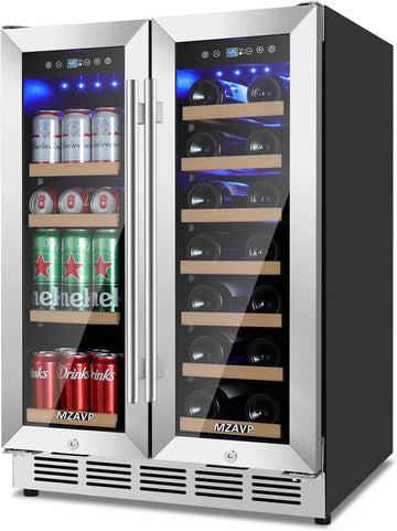 24 Inch Wine and Beverage Refrigerator, Dual Zone Beverage Cooler with Glass Door, Built