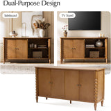 60" Sideboard Cabinet with Spindle Design, Transitional Storage Cabinet with 4 Doors, Adjustable Shelves
