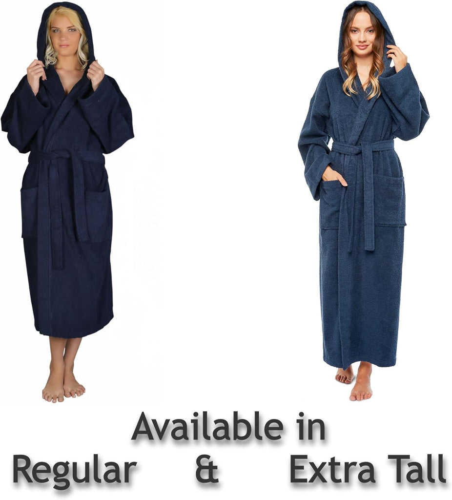 Women's Hooded Classic Bathrobe Turkish Cotton Robe with Full Length Options