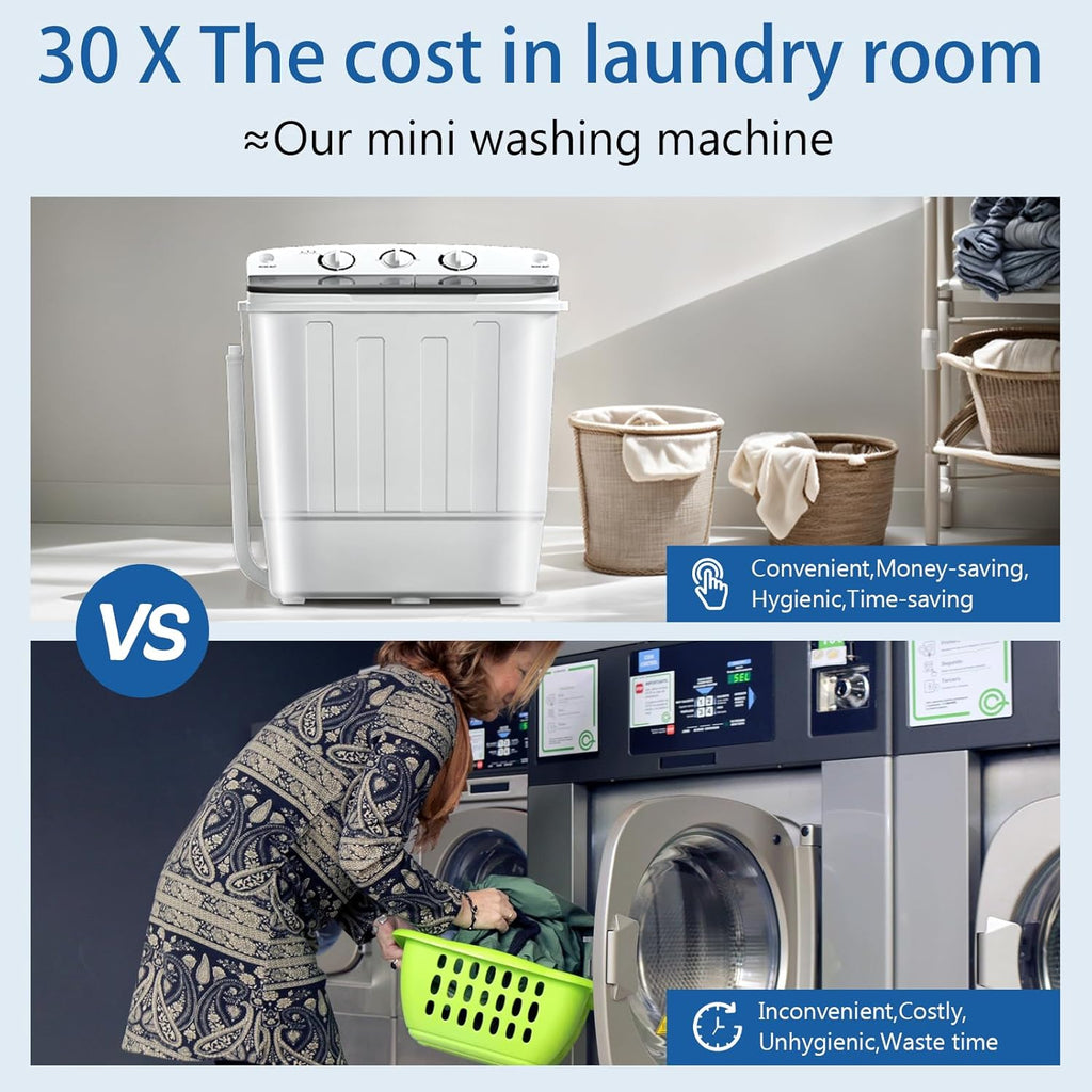Portable Washing Machine, 18lbs Compact Laundry Washer, Free Drying Rack & 10 Hangers, 11lbs Wash & 7lbs Spin Dry