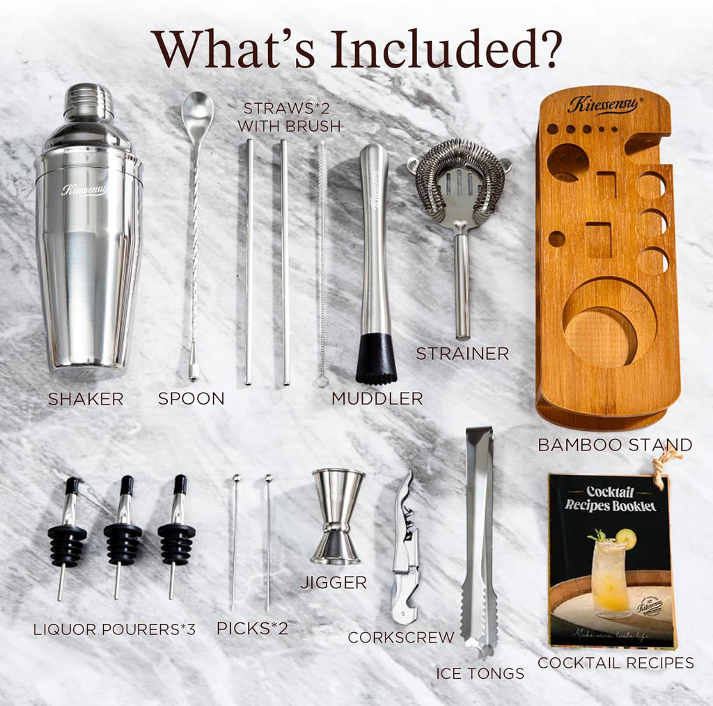 Cocktail Shaker Set Bartender Kit with Stand | Bar Set Drink Mixer Set with All Essential Accessory Tools: Martini