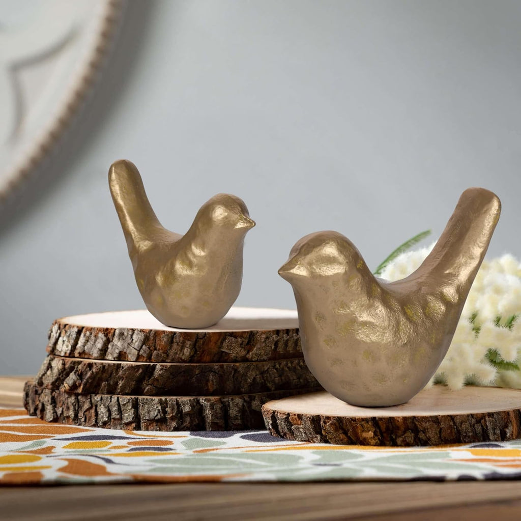 Elegant Cast Iron Bird Statue with Vintage Brass Coating - Gold Bird Figurine Desk, Living Room, Bedroom, Office
