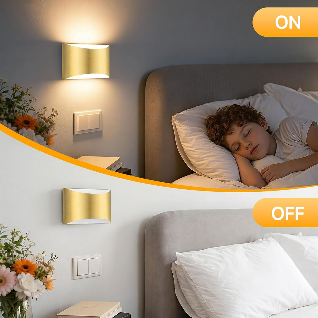 Modern LED Wall Sconce Set of 2, Gold Indoor Wall Lighting Fixture with 3 Colors Temperatures, 10W Up/Down Hardwired