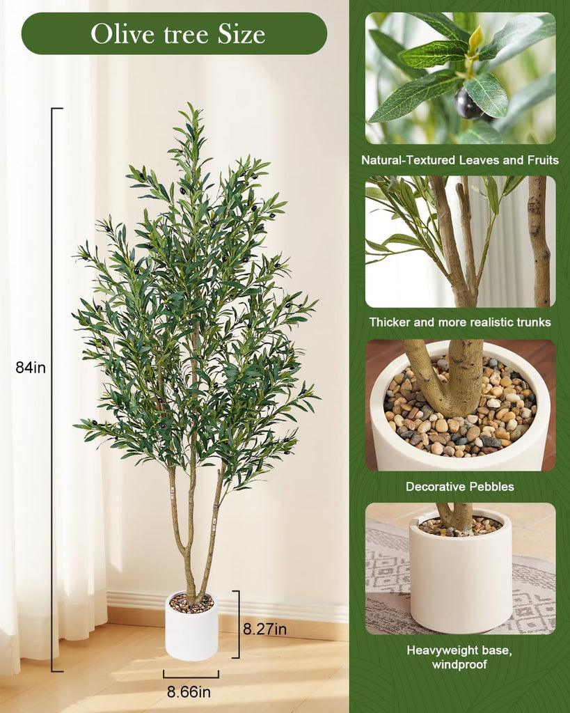 Olive Tree 6FT Fake Tree Faux Plants Indoor with Pot Artificial Tree Olive Branches and Fruits Home Office Decorations