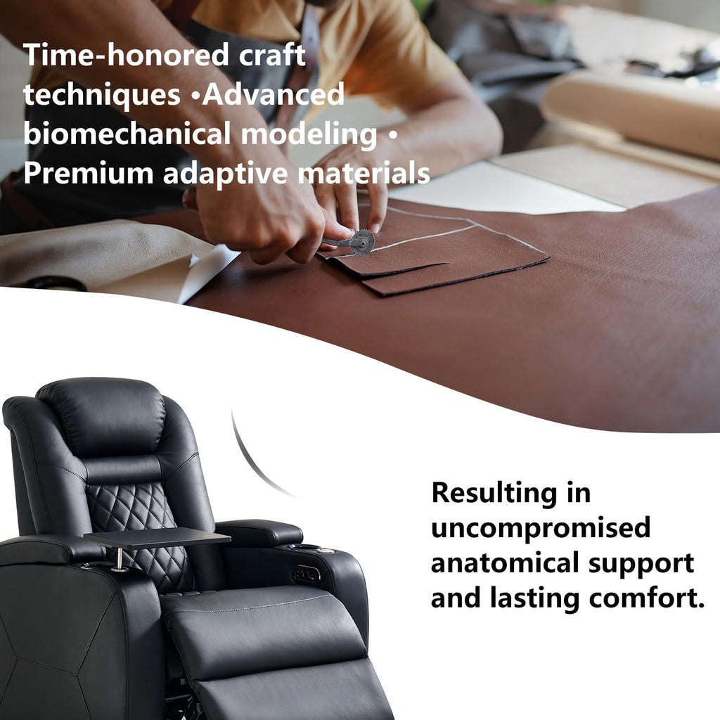 Home Theater Seating, Classic Series Leather Movie Theater Chairs, Power Headrest and Memory with C-Type USB Charger