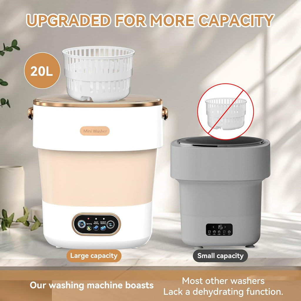 Portable Washing Machine, Folding 20L Mini Washer and Spin-Dryer,3 Cleaning Modes Small Compact Laundry Machine of Underwear, Baby Clothes, for Apartments, Dormitories, RV, Travel, (Khaki)