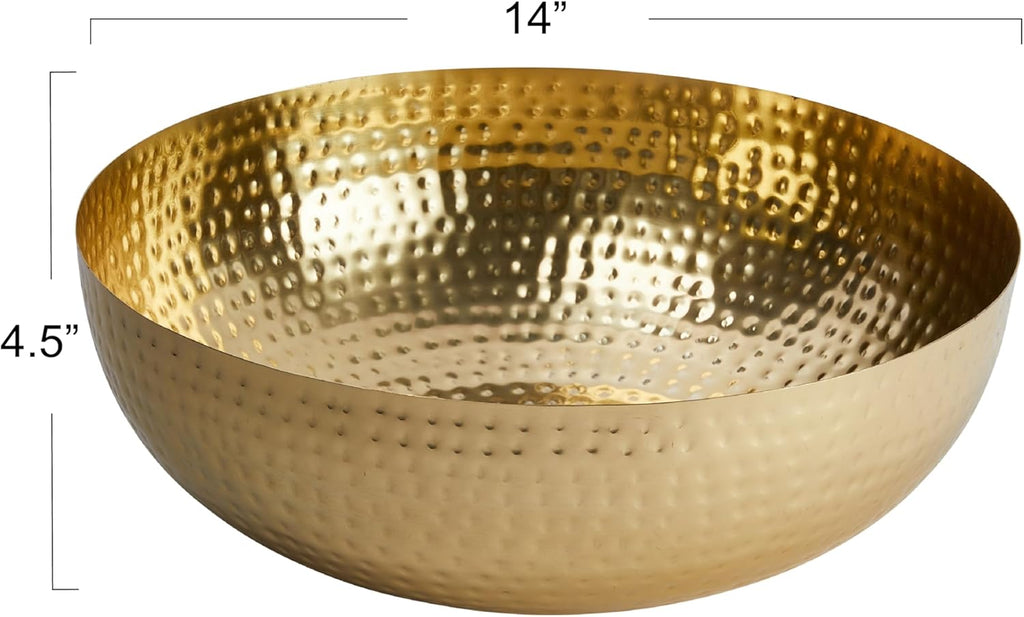 Co-Op Round Hammered Metal Bowl, Gold Finish, 14"