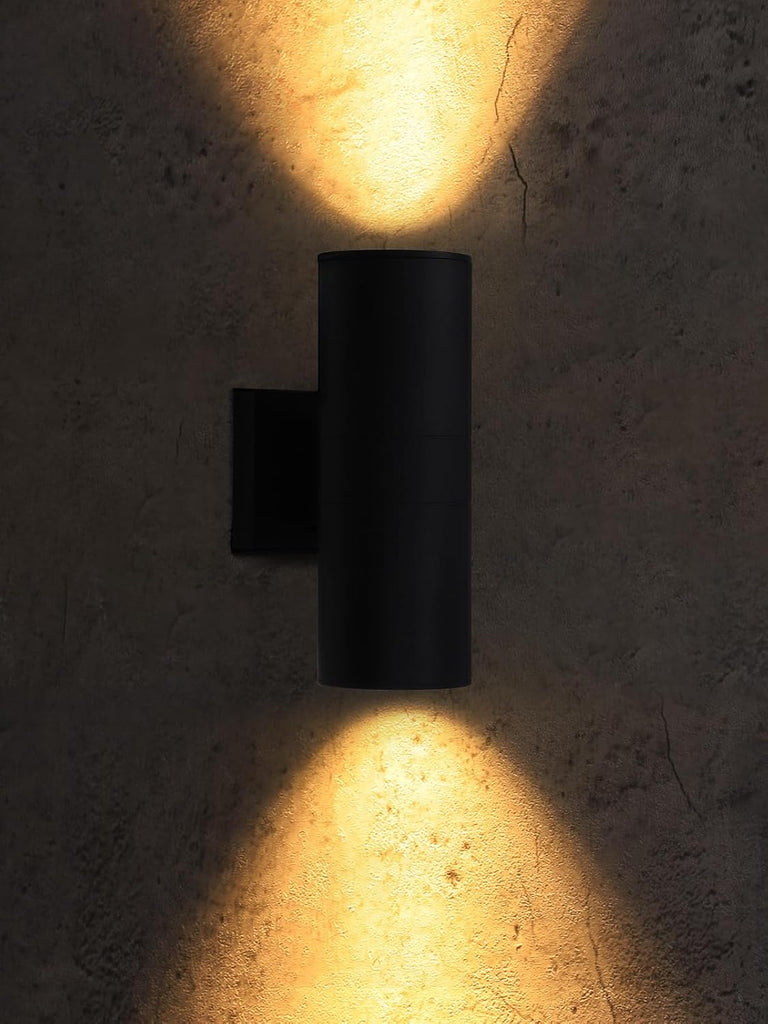 Modern Outdoor Cylinder Wall Lights 12", Up and Down Porch Patio Lights, Matte Black Waterproof Wall Sconce, Aluminum